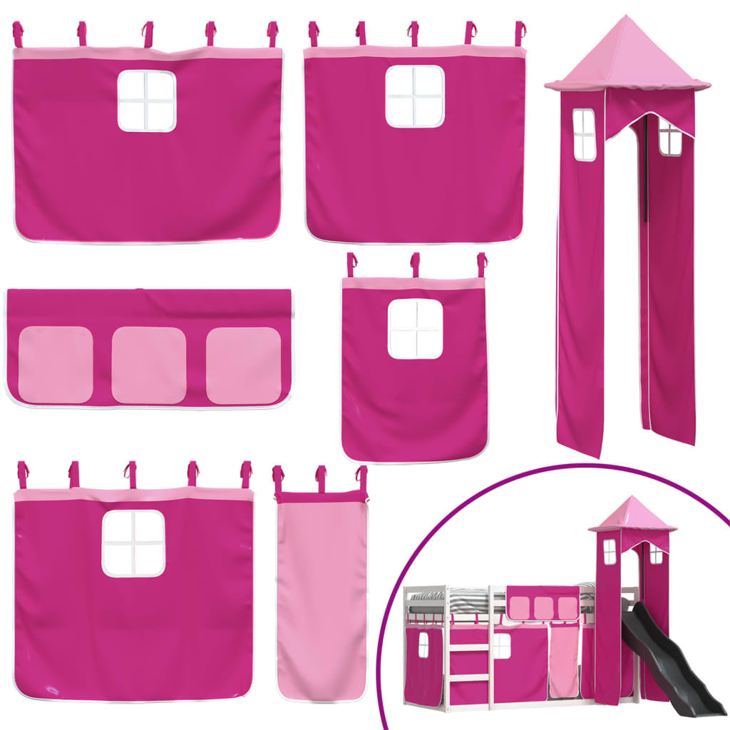 Bunk Bed without Mattress with Slide and Curtains Pink 90x200 cm