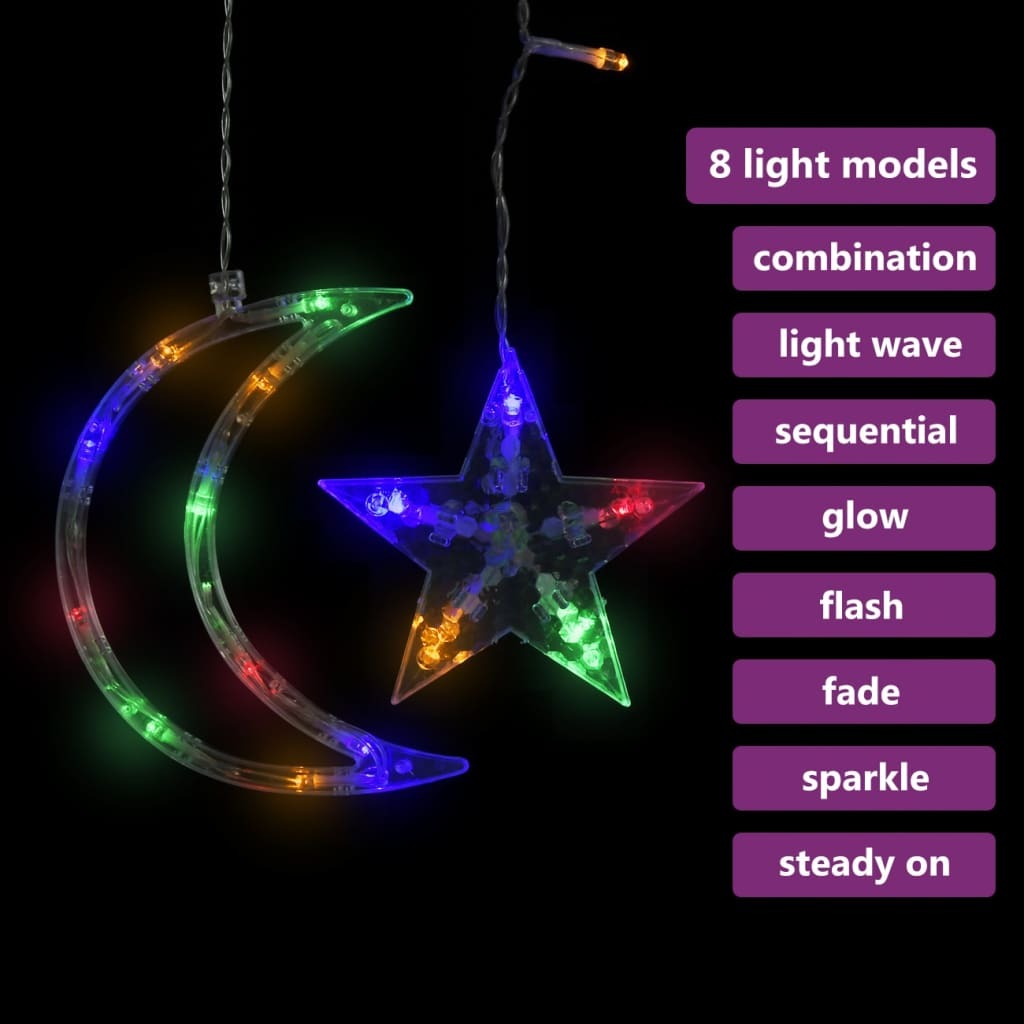 Star and Moon Fairy Lights Remote Control 138 LED Colourful