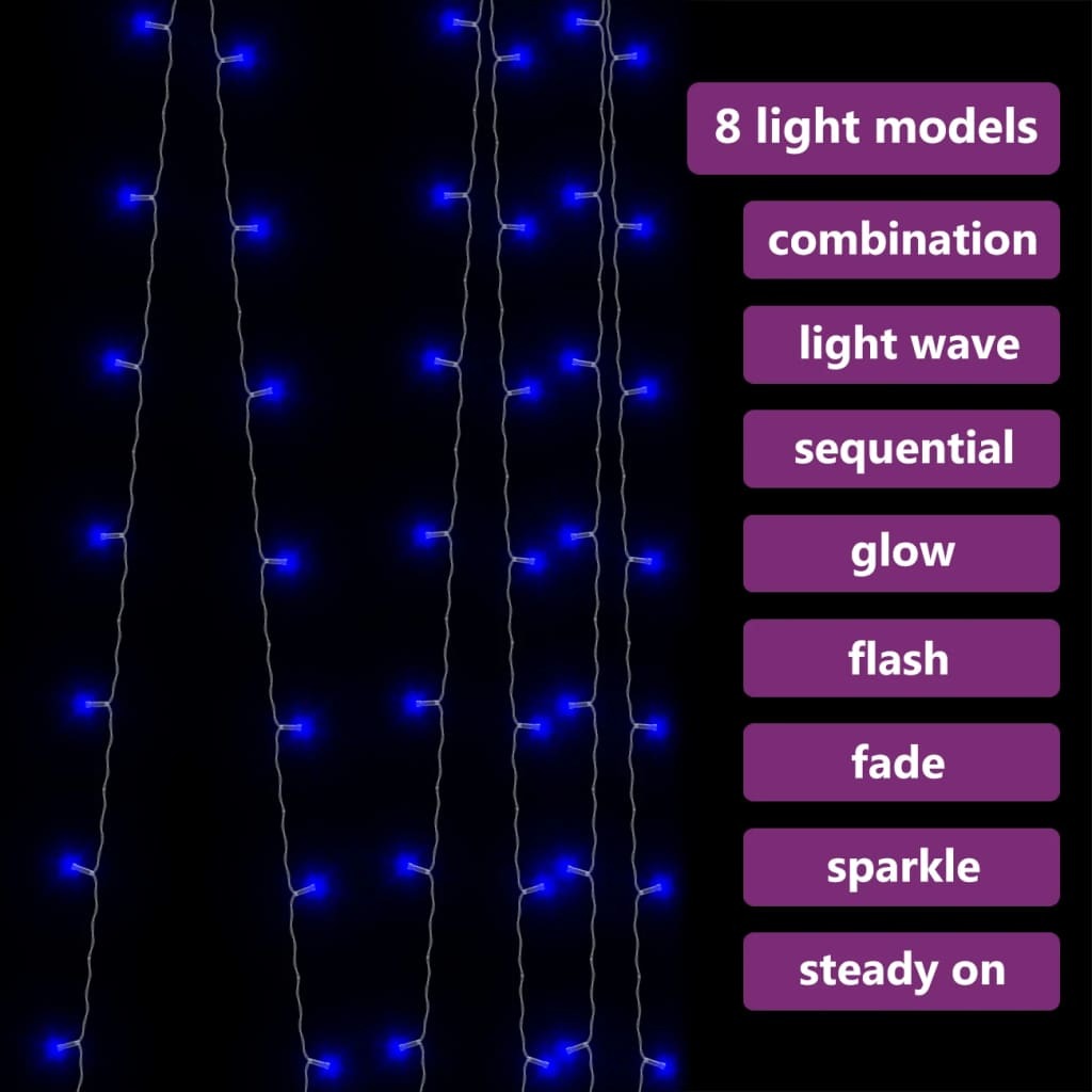 LED Curtain Fairy Lights 3x3m 300 LED Blue 8 Function