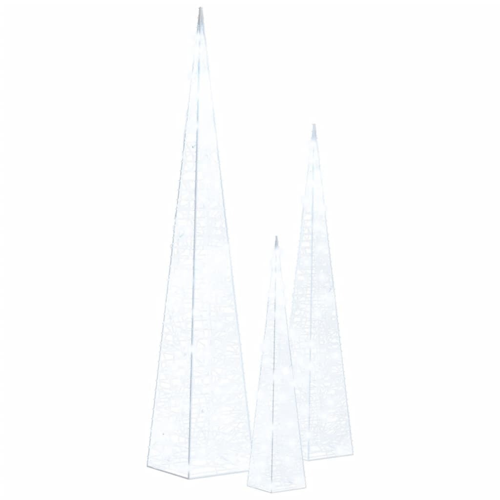 Acrylic Decorative LED Light Cone Set Cold White 30/45/60cm