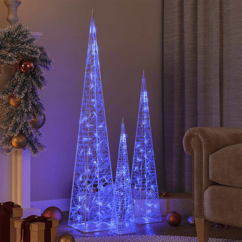 Acrylic Decorative LED Light Cone Set Blue 60/90/120cm