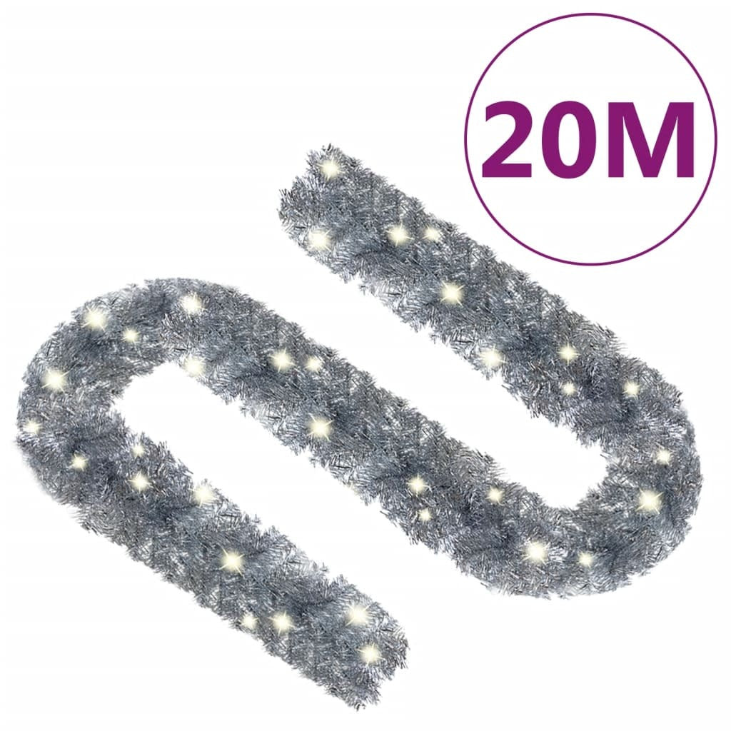 Christmas Garland with LED Lights 20 m Silver