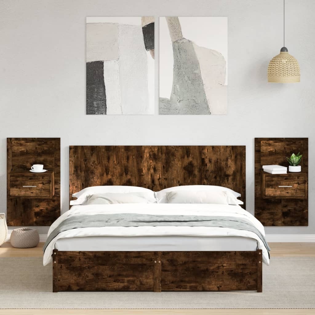 Bed Headboard with Cabinets Smoked Oak 160 cm Engineered Wood