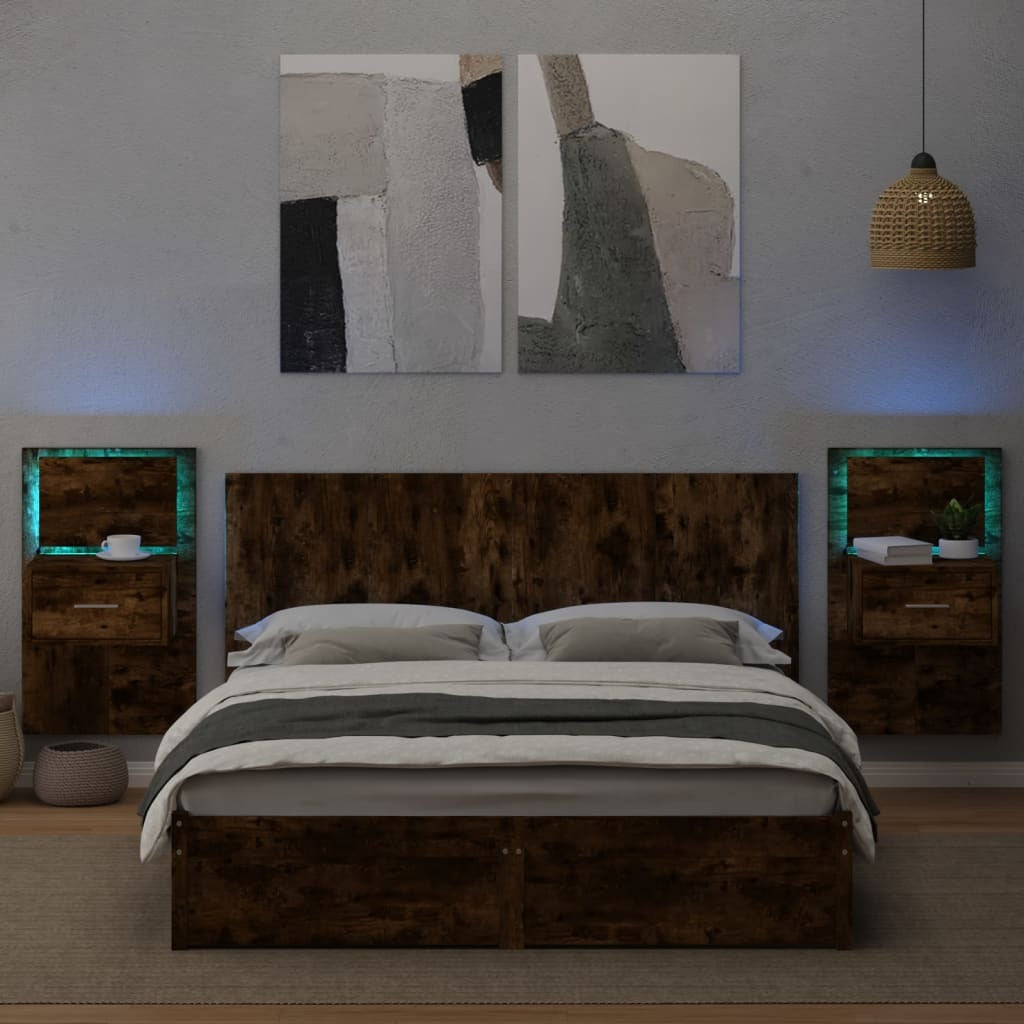 Bed Headboard with Cabinets Smoked Oak 160 cm Engineered Wood