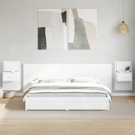 Bed Headboard with Cabinets White 240 cm Engineered Wood