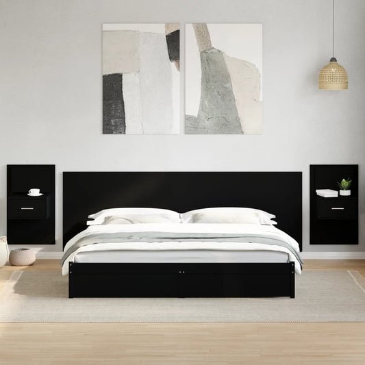 Bed Headboard with Cabinets Black 240 cm Engineered Wood