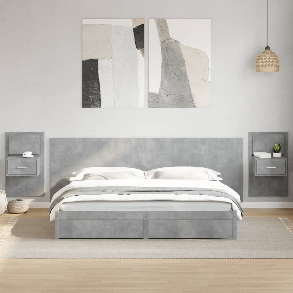 Bed Headboard with Cabinets Concrete Grey 240 cm Engineered Wood