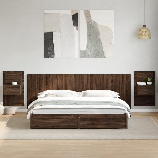 Bed Headboard with Cabinets Brown Oak 240 cm Engineered Wood