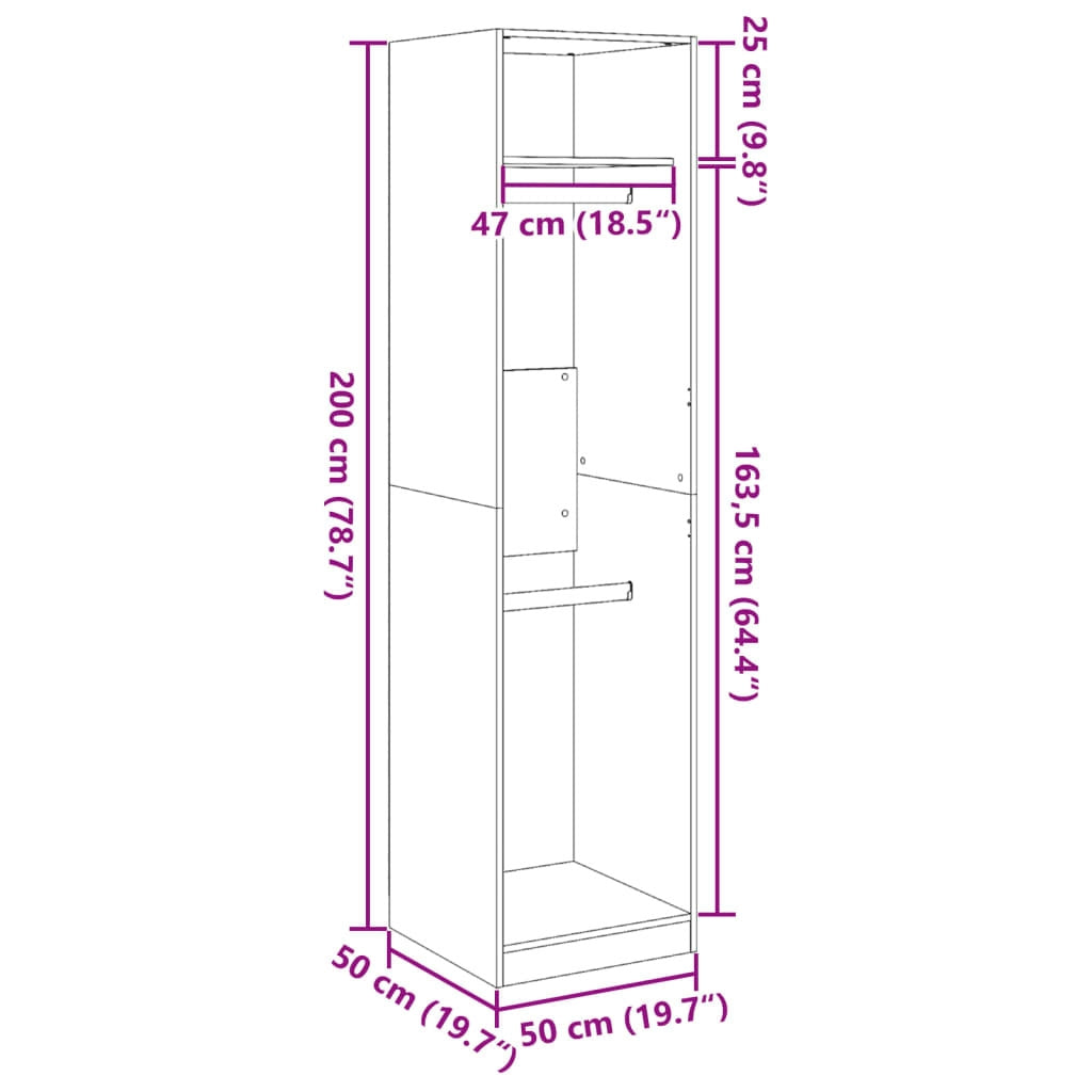 Wardrobe Smoked Oak 50x50x200 cm Engineered Wood