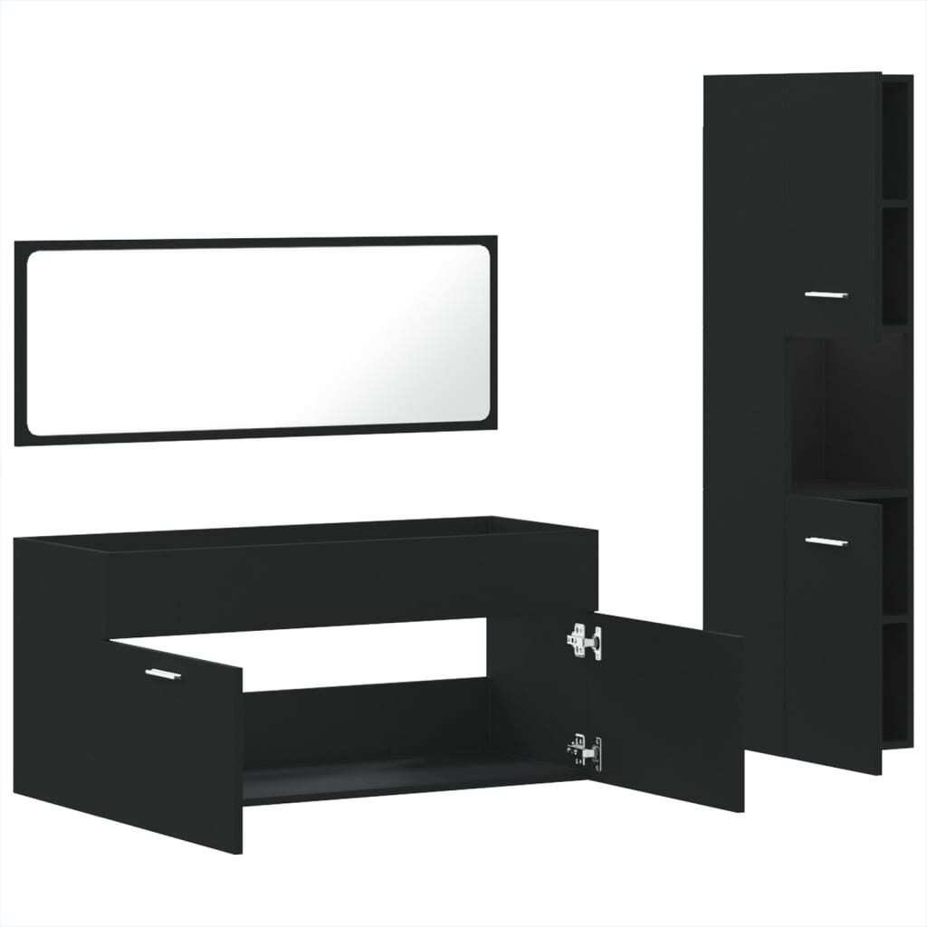 3 Piece Bathroom Furniture Set Black Engineered Wood