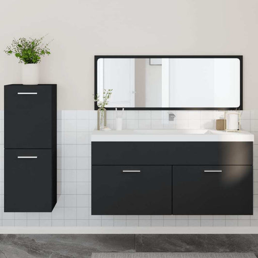 3 Piece Bathroom Furniture Set Black Engineered Wood