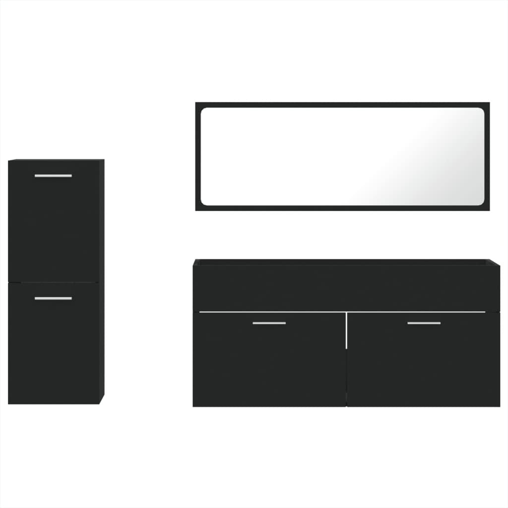 3 Piece Bathroom Furniture Set Black Engineered Wood