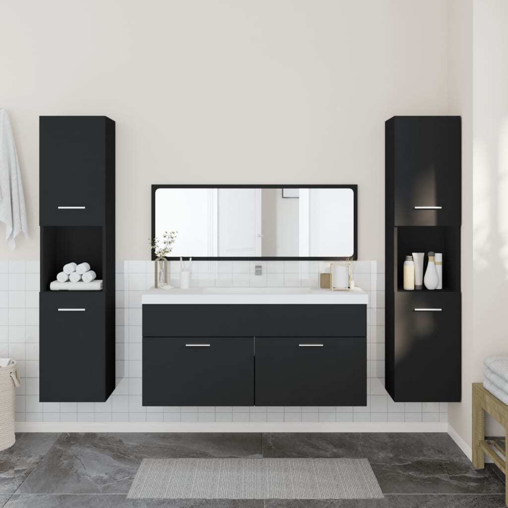 4 Piece Bathroom Furniture Set Black Engineered Wood