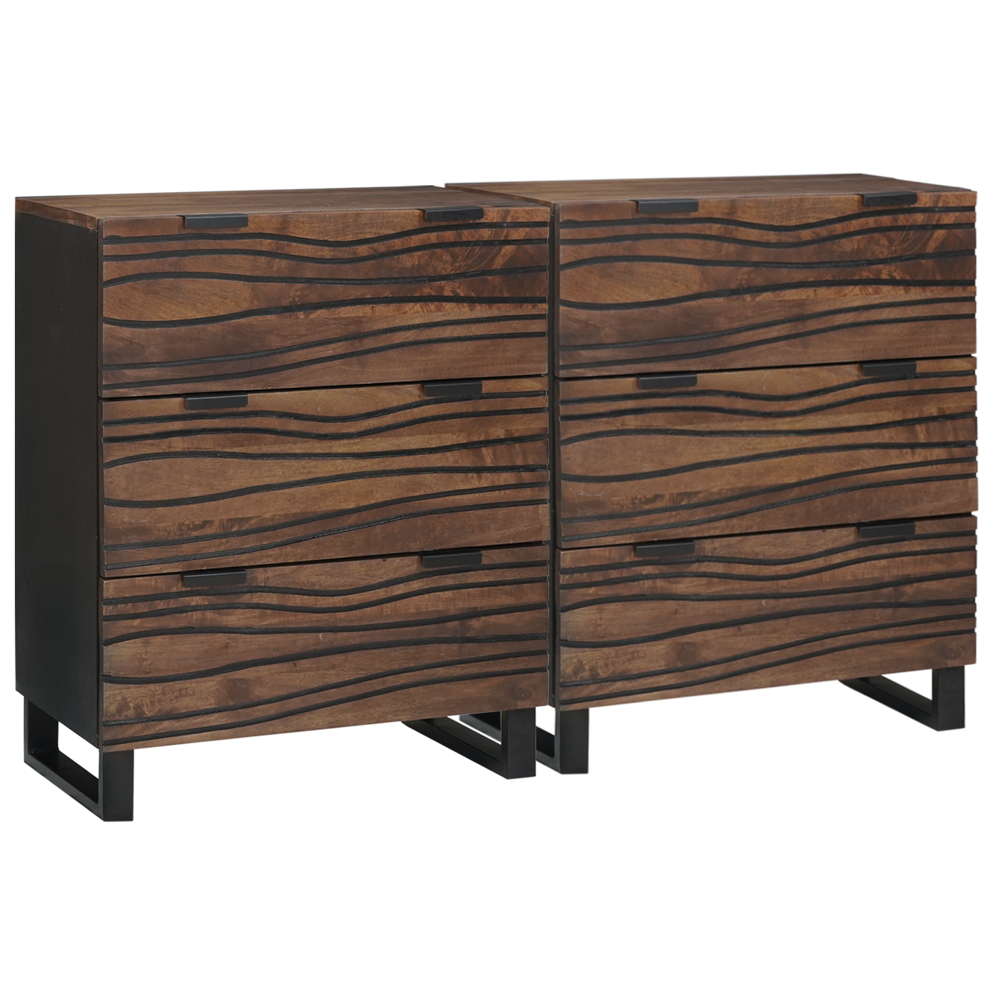 Sideboard Set 2 pcs Walnut 60 x 33.5 x 75 cm Solid Mango Wood