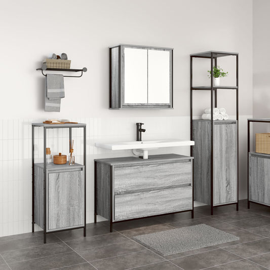 Bathroom Furniture Set with Shelf with Door 3 pcs Grey sonoma