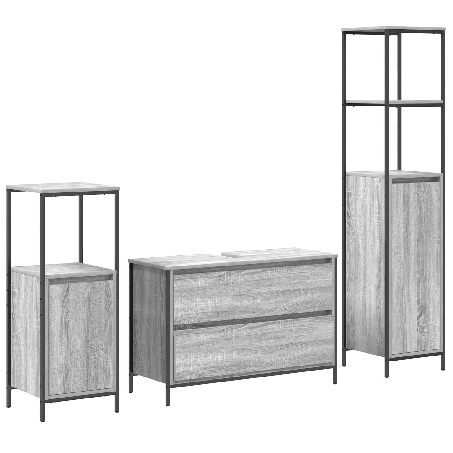 Bathroom Furniture Set with Shelf with Door 3 pcs Grey sonoma