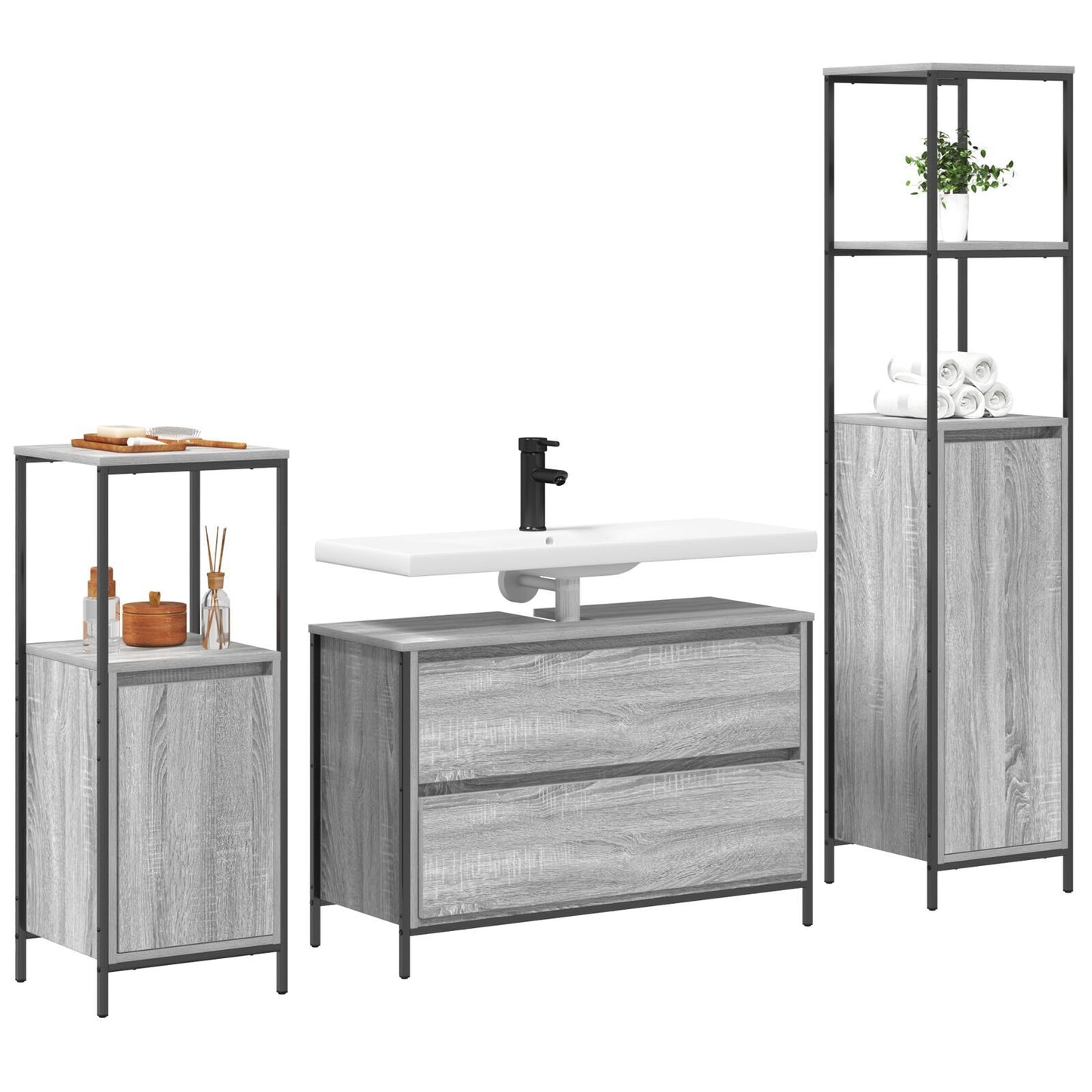 Bathroom Furniture Set with Shelf with Door 3 pcs Grey sonoma