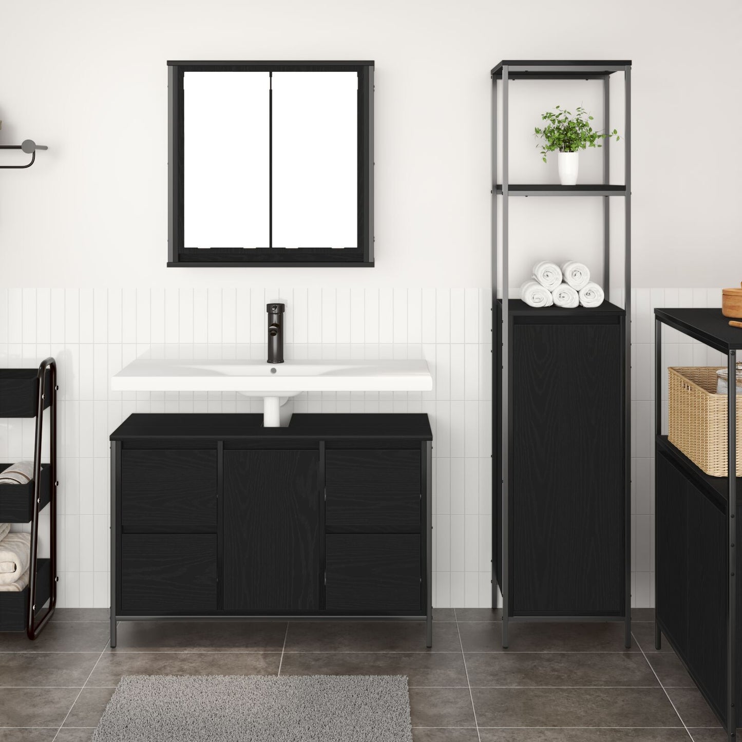 Bathroom Furniture Set 2 pcs Black oak 36 x 35 x 165 cm