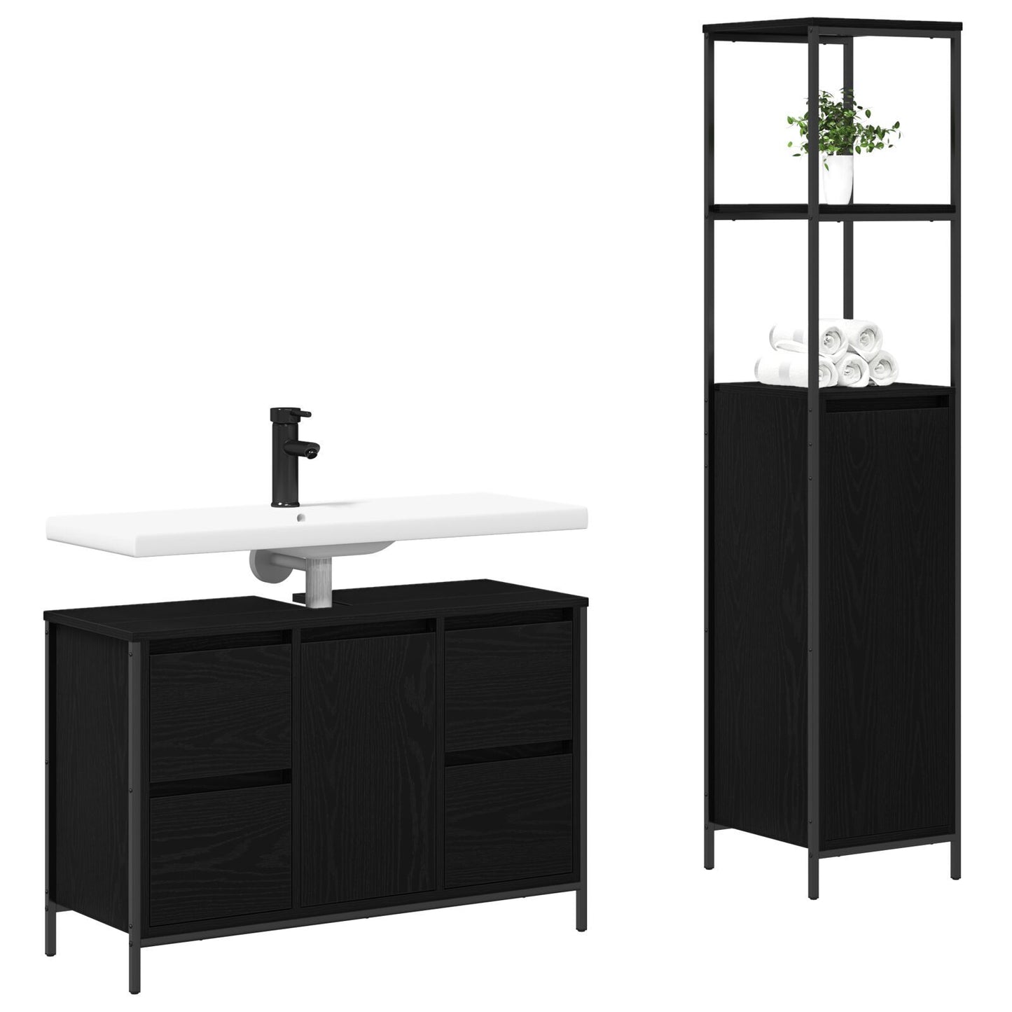 Bathroom Furniture Set 2 pcs Black oak 36 x 35 x 165 cm
