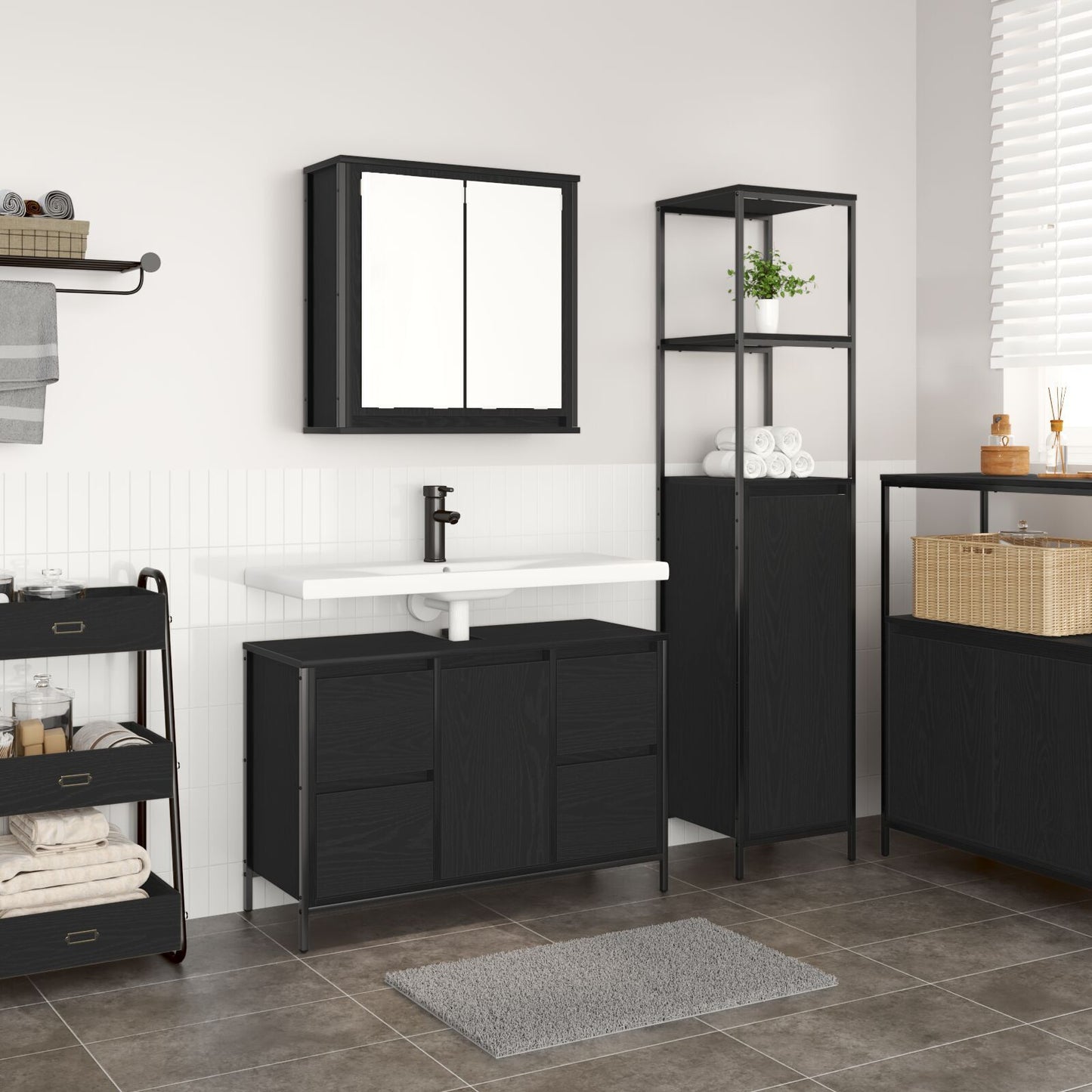Bathroom Furniture Set 2 pcs Black oak 36 x 35 x 165 cm