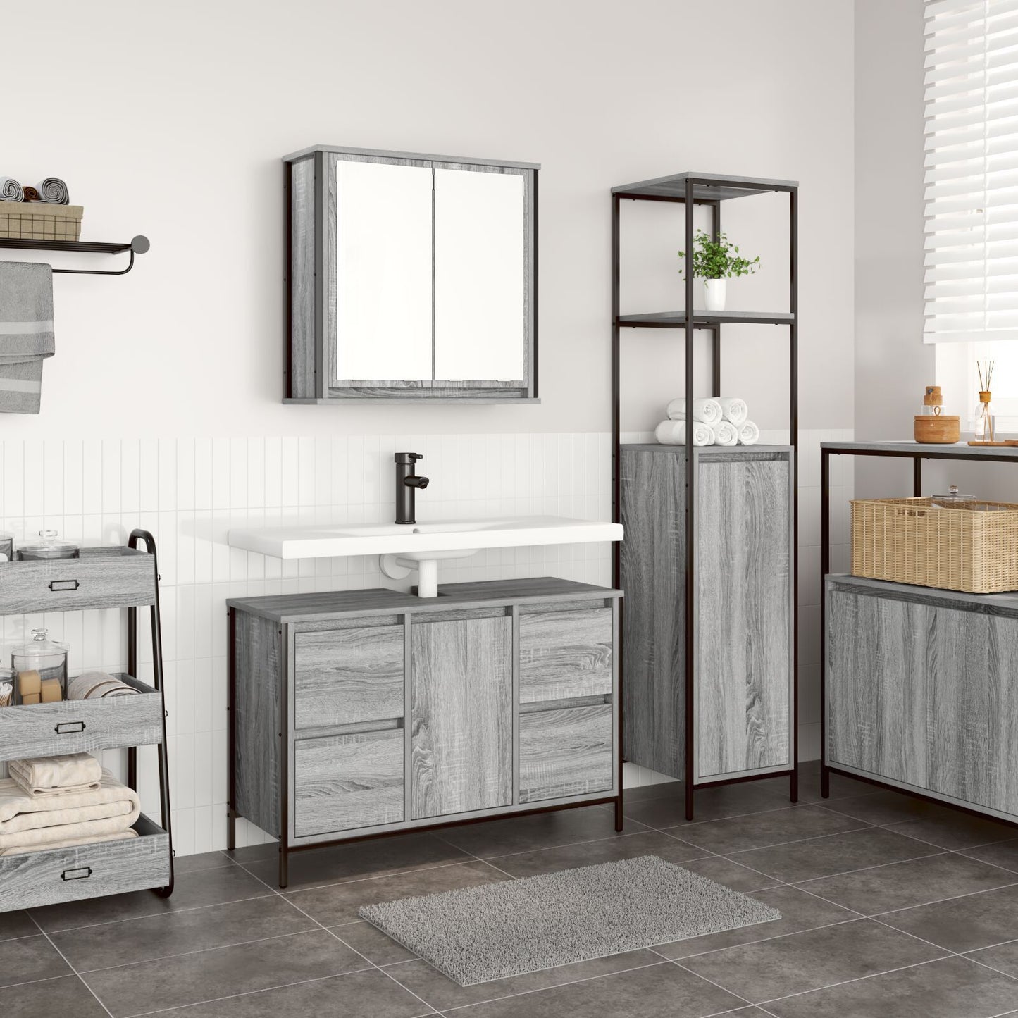 Bathroom Furniture Set with Drawer 2 pcs Grey sonoma and Black