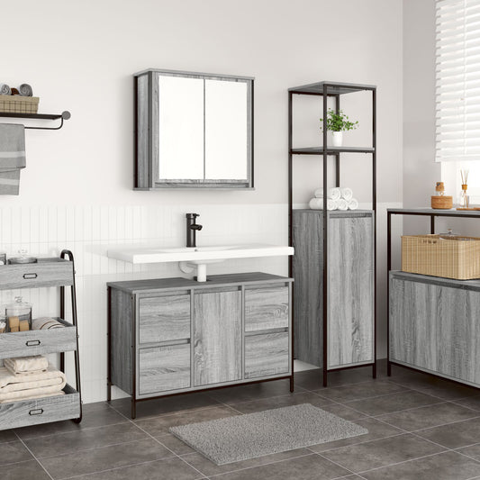 Bathroom Furniture Set with Drawer 2 pcs Grey sonoma and Black