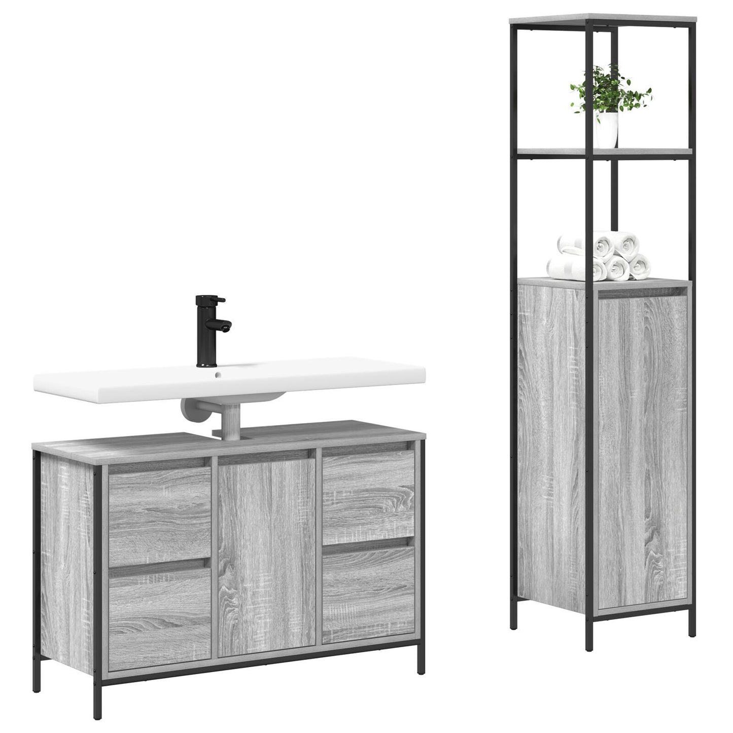 Bathroom Furniture Set with Drawer 2 pcs Grey sonoma and Black