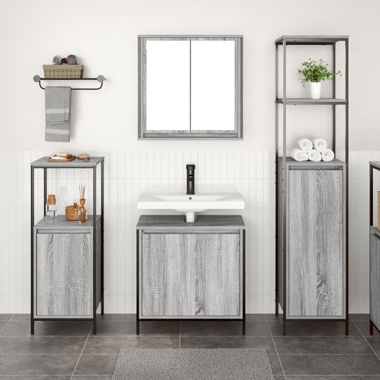 Bathroom Furniture Set with Shelf 3 pcs Grey sonoma and Black