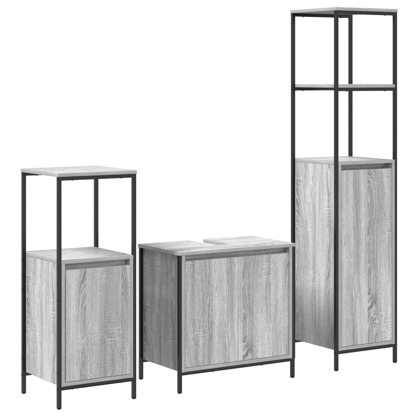 Bathroom Furniture Set with Shelf 3 pcs Grey sonoma and Black