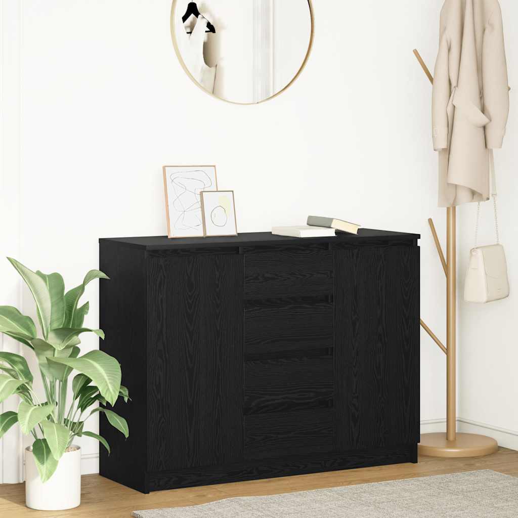 Sideboard with Drawers Black Oak 100.5x35x76 cm Engineered Wood