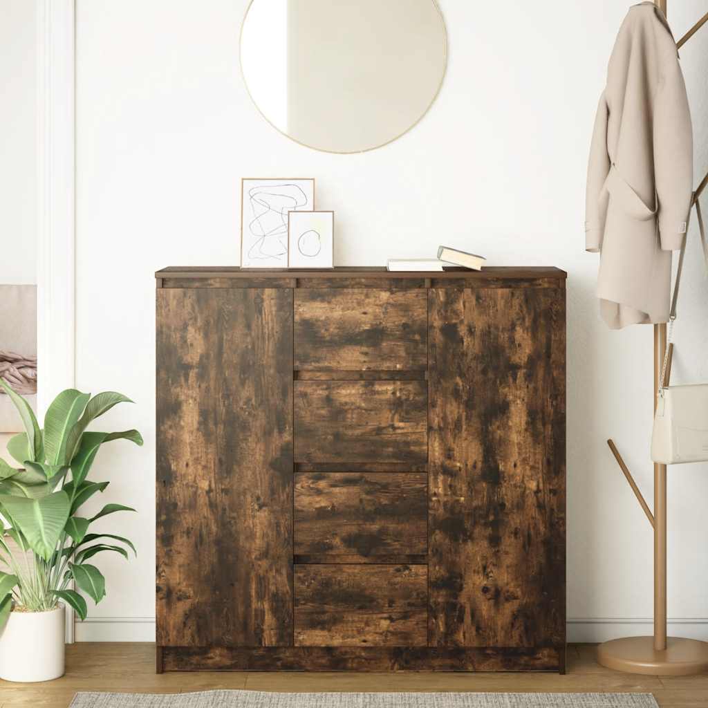 Sideboard with Drawers Smoked Oak 100.5x35x98.5 cm Engineered Wood