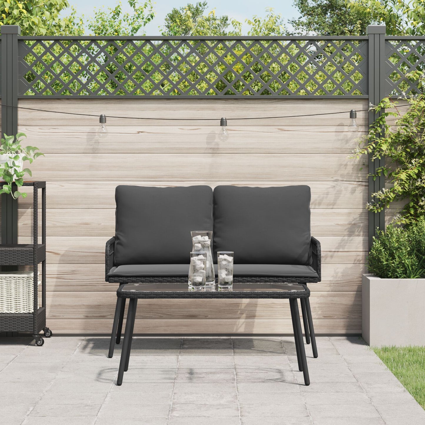 Garden Dining Set 2 pcs Black Poly Rattan