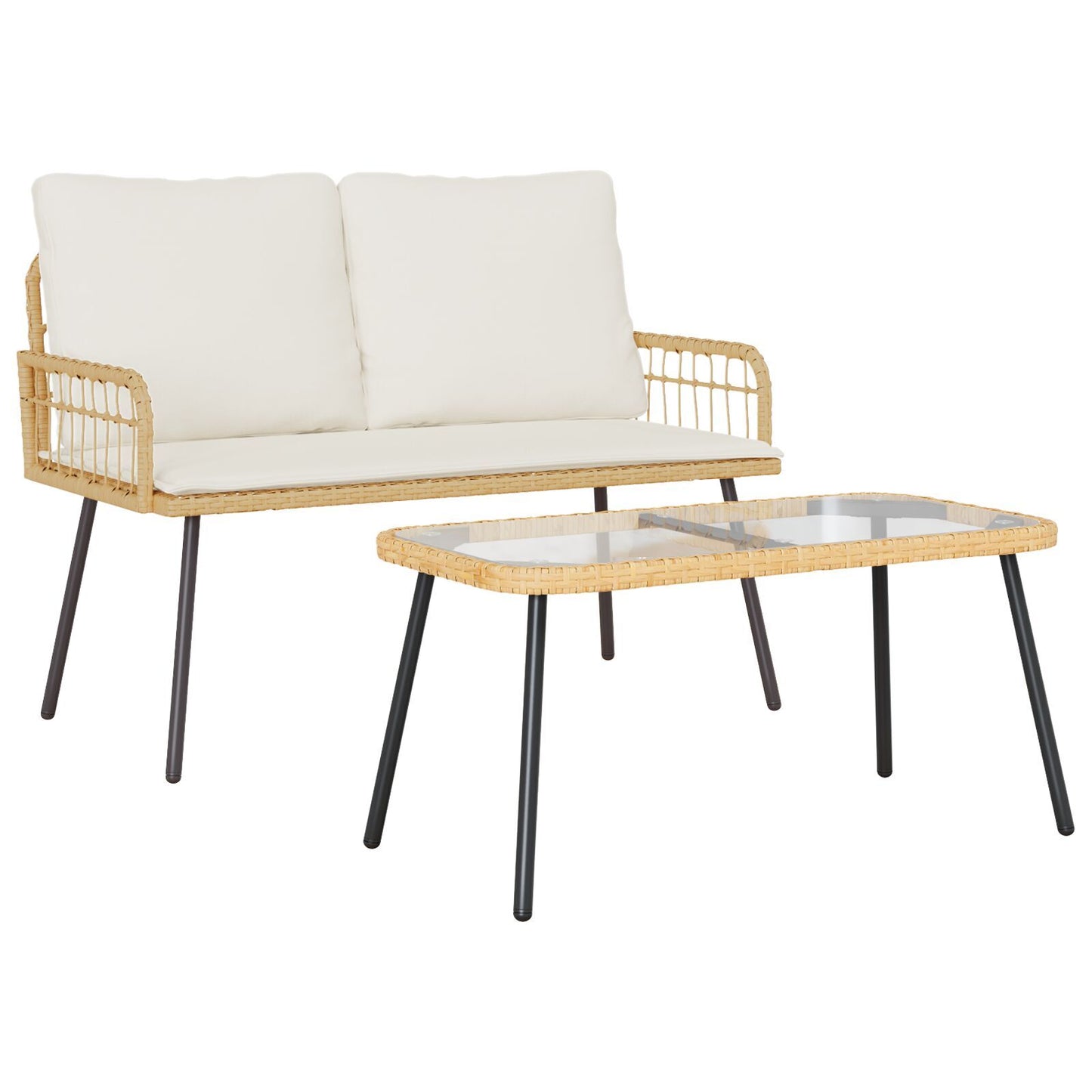 Garden Dining Set 2 pcs Natural Poly Rattan