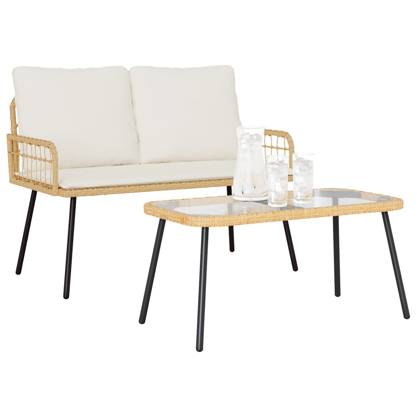 Garden Dining Set 2 pcs Natural Poly Rattan