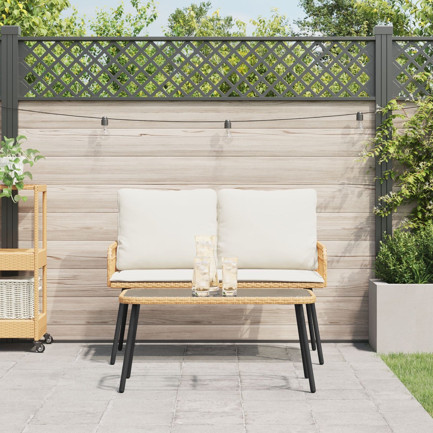 Garden Dining Set 2 pcs Natural Poly Rattan