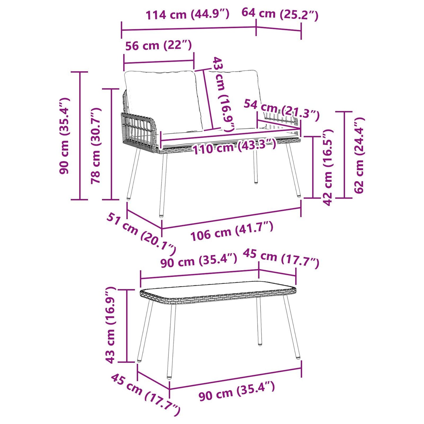 Garden Dining Set 2 pcs Natural Poly Rattan