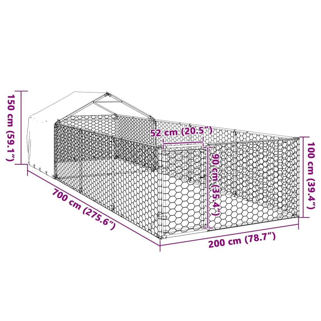 Outdoor Dog Kennel with Run 7x2x1.5 m Galvanised Steel