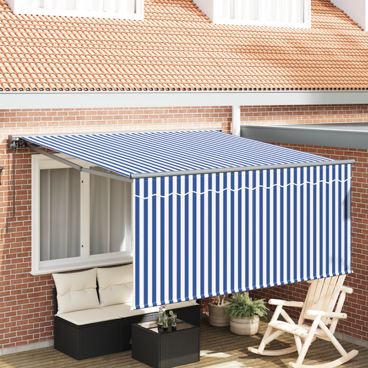 Retractable Awning Manual Blue and anthracite 350 x 250 cm