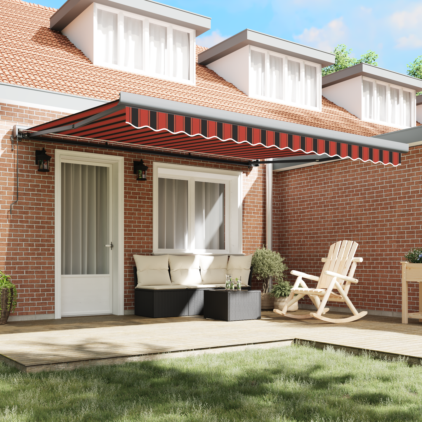Retractable Awning Manual Orange and brown 350 x 250 cm Fabric