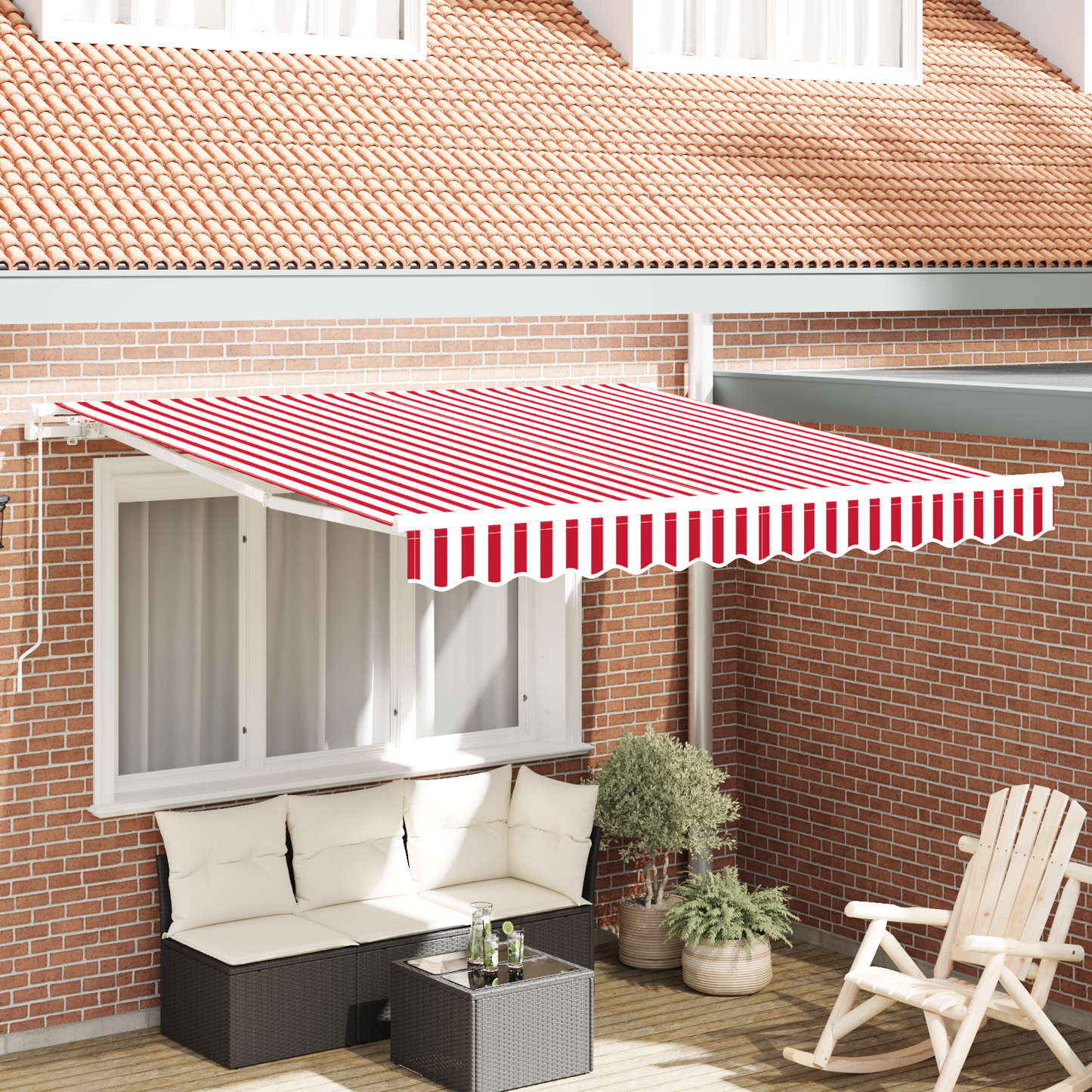 Retractable Awning Manual Red and white 350 x 250 cm Fabric