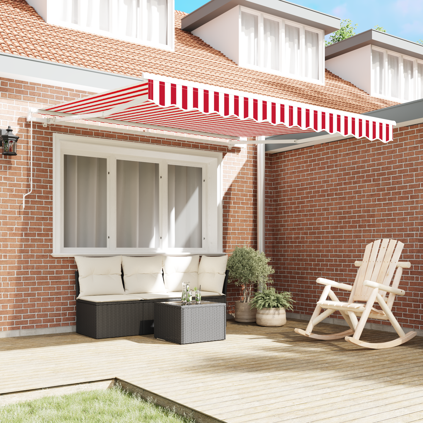 Retractable Awning Manual Red and white 350 x 250 cm Fabric