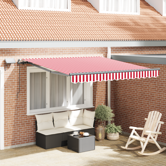 Retractable Awning Manual Red and white 350 x 250 cm Fabric