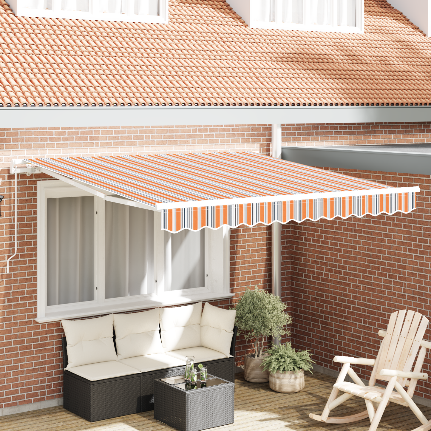 Retractable Awning Orange, grey, blue and white 350 x 250 cm