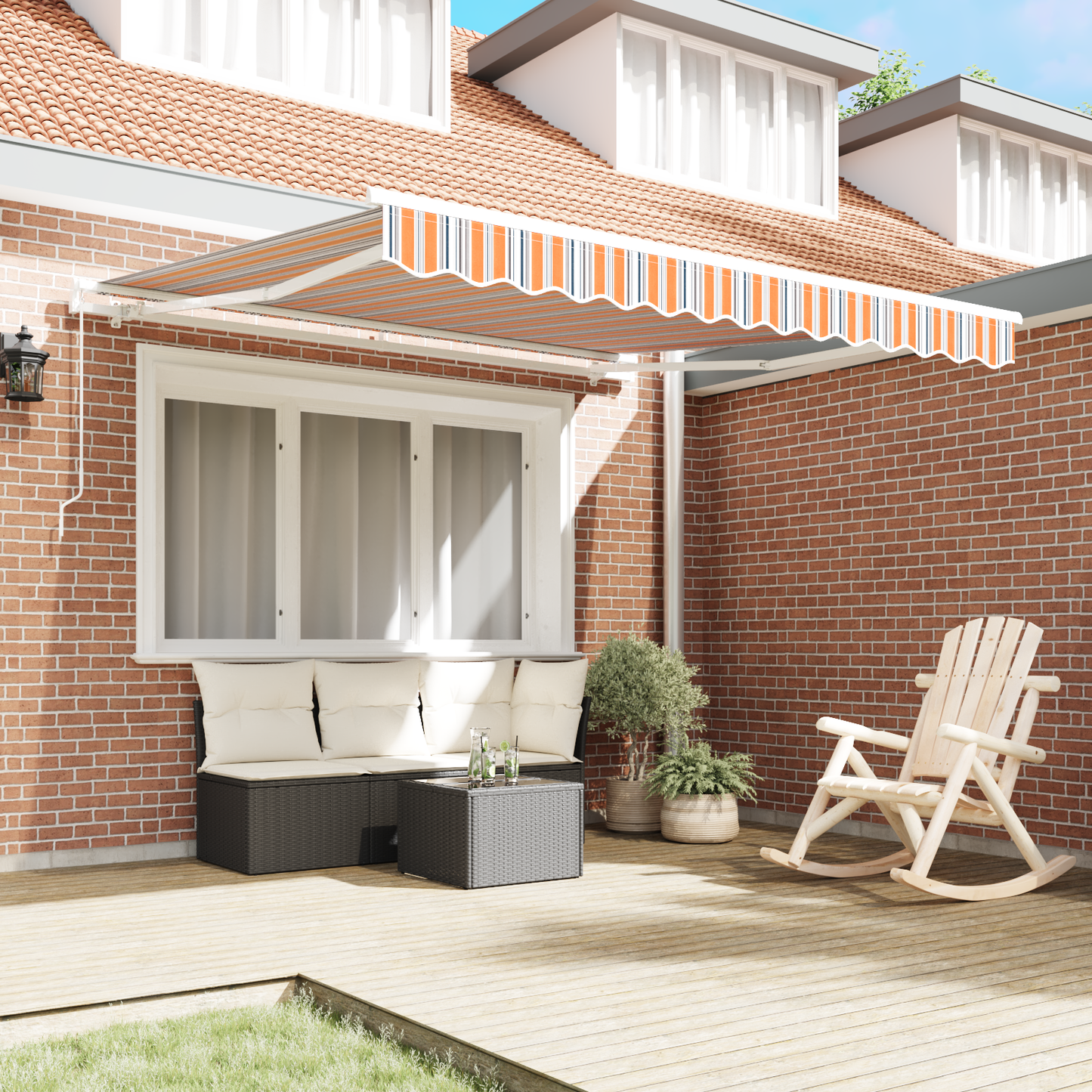 Retractable Awning Orange, grey, blue and white 350 x 250 cm