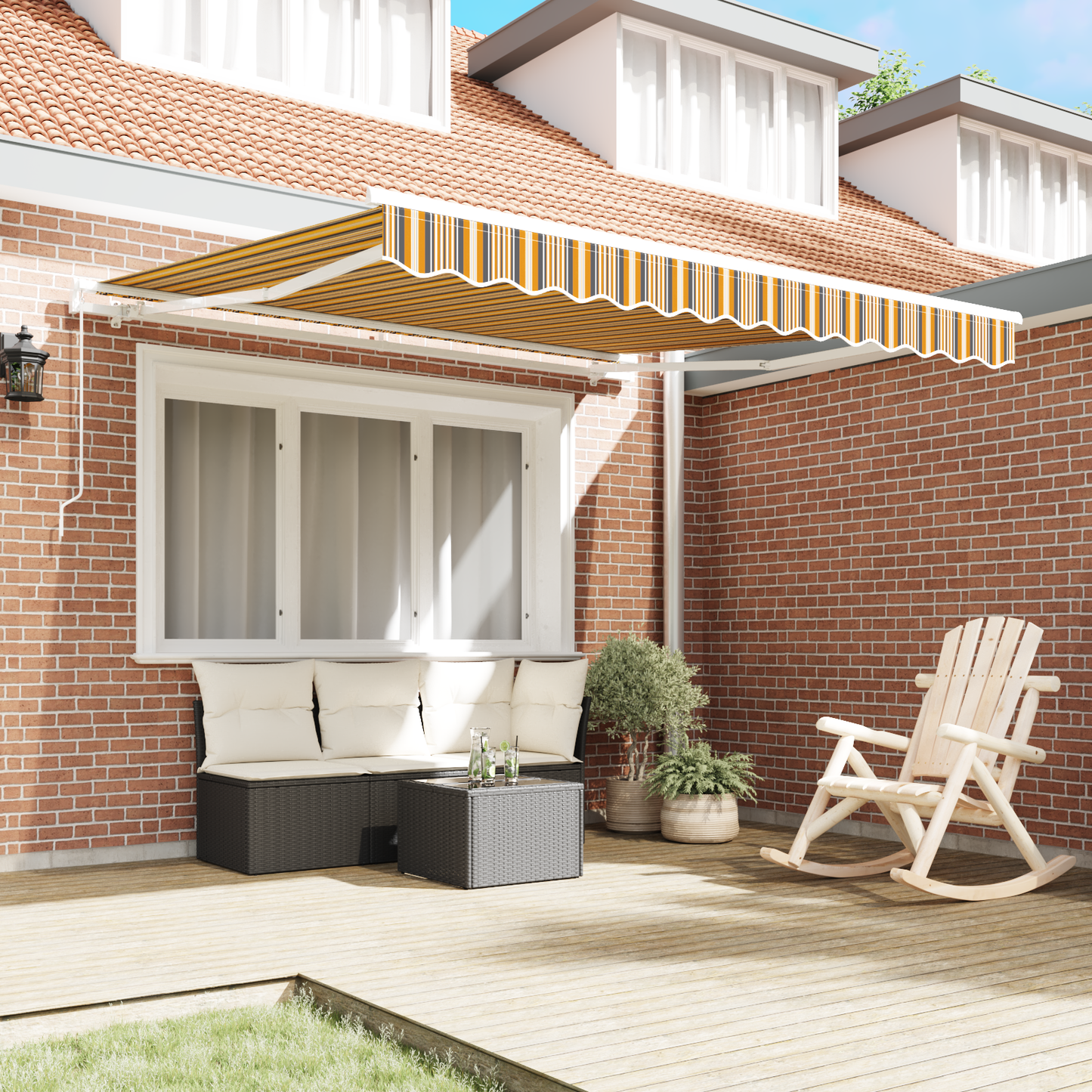 Retractable Awning Yellow and grey and white 350 x 250 cm
