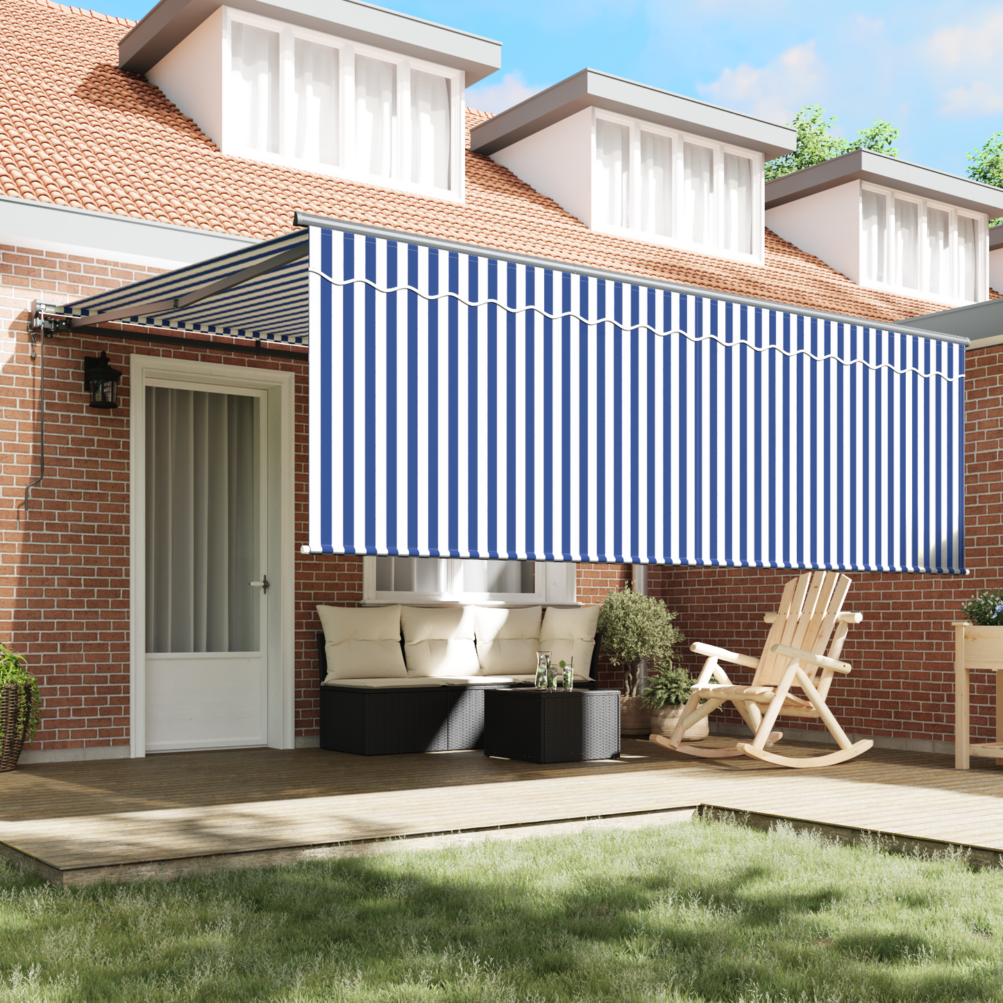 Retractable Awning Manual Blue and anthracite 400 x 300 cm