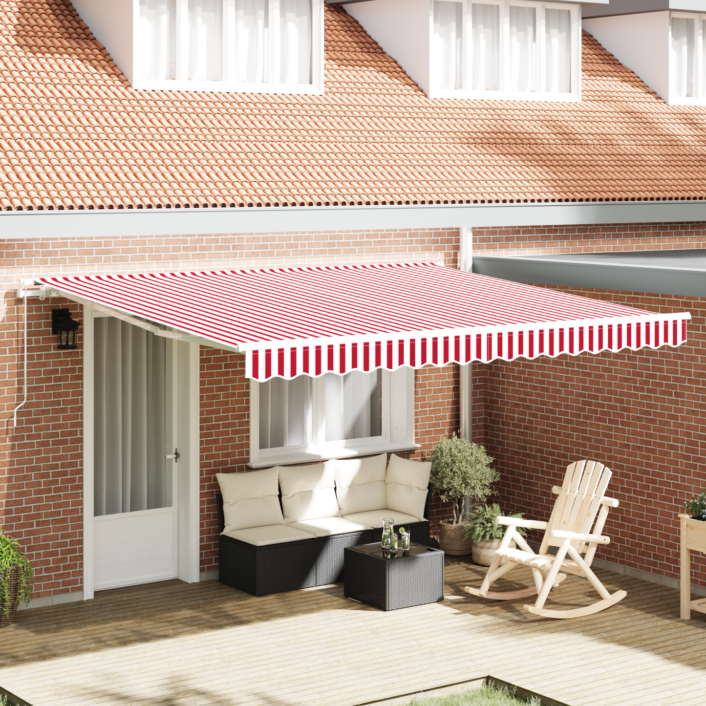 Retractable Awning Red and white 400 x 300 cm Polyester