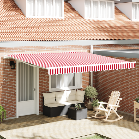 Retractable Awning Red and white 400 x 300 cm Polyester