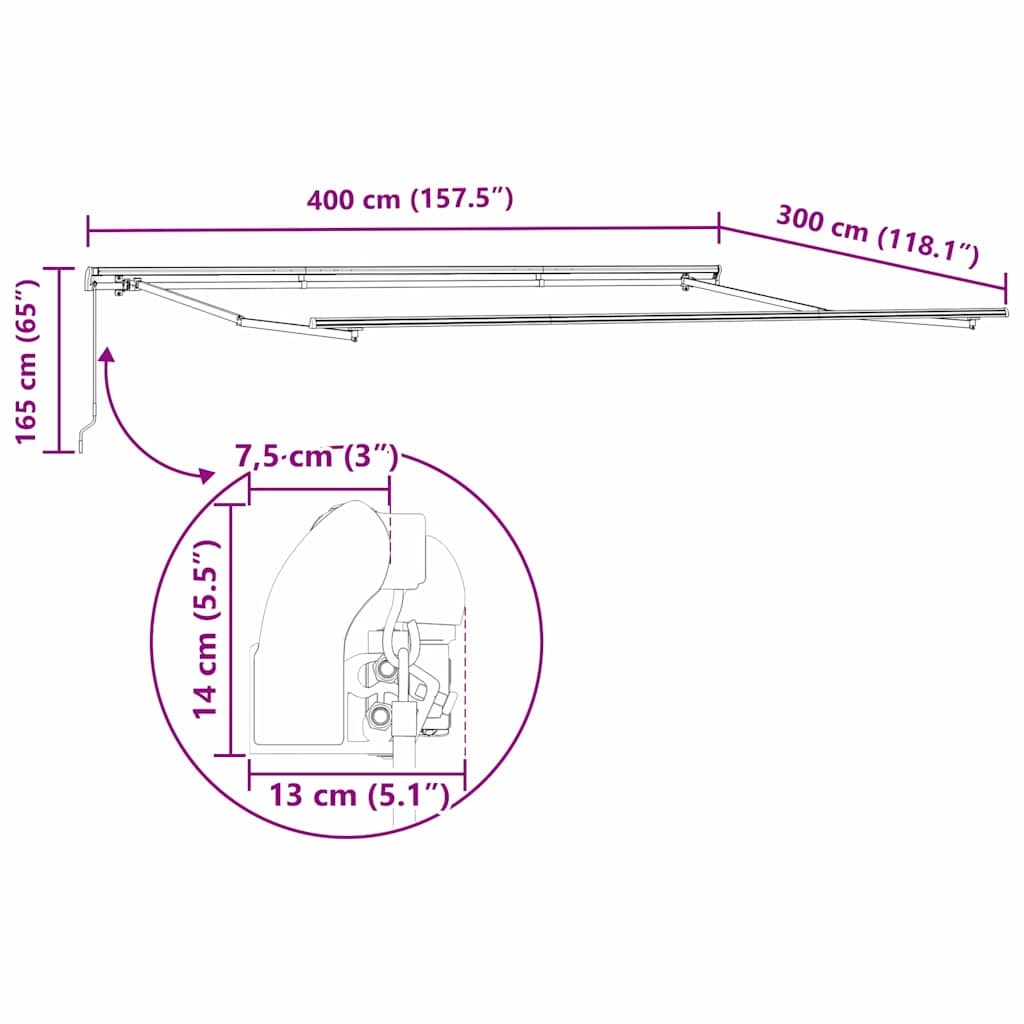 Retractable Awning Manual Black 400 x 300 cm Fabric