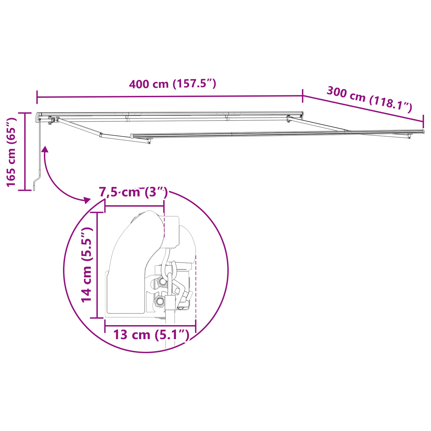 Retractable Awning Multicolour 400 x 350 cm Polyester